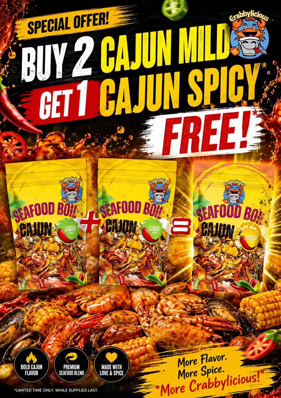 Seafood boil cajun mild buy 2 cajun mild and get 1 cajun spicy for free